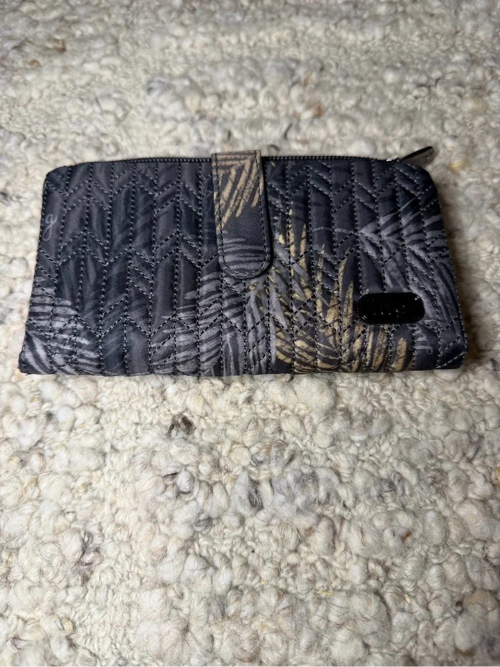 Lug Tram Black Quilted Wallet with Leaf Pattern